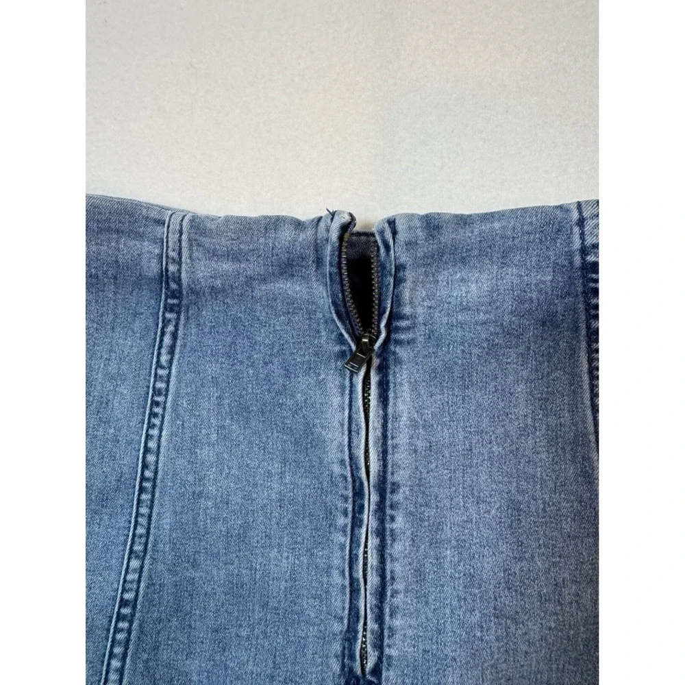Boho Free People Denim Mini Skirt Womens 8 Blue Medium Wash‎ Seamed Back Zip